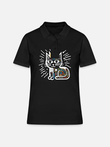 Chat peinture abstraite artwork - Polo Femme - noir