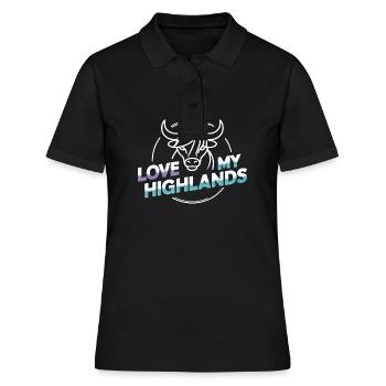 Mon bétail des Highlands J’adore Highlands - Polo Femme - noir - Devant - Ailine (174cm)