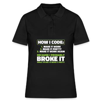 Développeur, Codeur, Programmeur - Polo Femme - noir - Devant - Ailine (174cm)