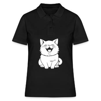 Katze Lächelnd - Frauen Polo Shirt - Schwarz - Vorne - Ailine (174cm)