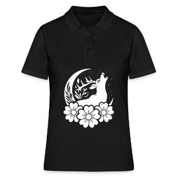 Hirsch Wilde Blumen Floral Moon - Frauen Polo Shirt - Schwarz - Vorne - Ailine (174cm)