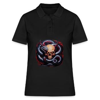 Wikingerschädel und Midgardschlange: Ein mythischer Entwi - Frauen Polo Shirt - Schwarz - Vorne - Ailine (174cm)