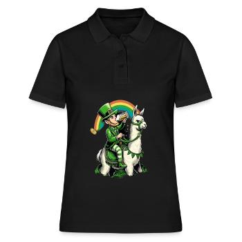 Lama chevauchant un lutin (lutin irlandais) - Polo Femme - noir - Devant - Ailine (174cm)