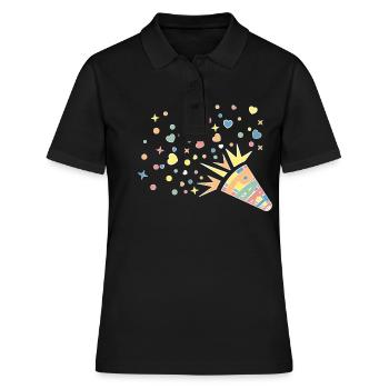Confettis de fête avec des frites joyeusement colorées - Polo Femme - noir - Devant - Ailine (174cm)