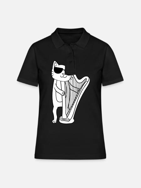 Harpe Harper Harpiste Musical Cat Lovers - Polo Femme - noir