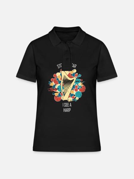 Harp Gift Musical Instrument Musician Plucking - Women's Polo Shirt - black