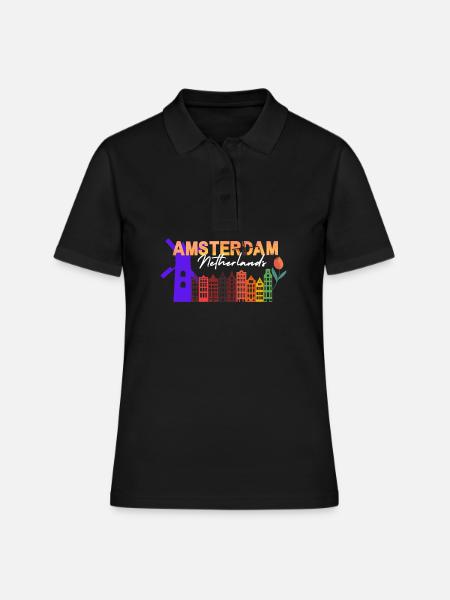 Amsterdam Skyline Tulip Gradient - Polo Femme - noir