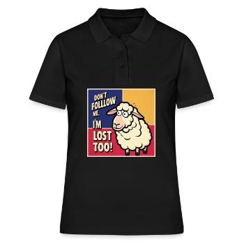 Moutons « Ne me suis pas – moi aussi je suis perdu ! » - Polo Femme - noir - Devant - Ailine (174cm)