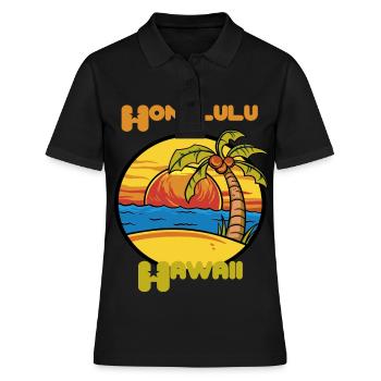 Honolulu Sonnenuntergang Urlaub Hawaii Palmen Ozea - Frauen Polo Shirt - Schwarz - Vorne - Ailine (174cm)
