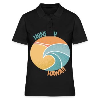 Honolulu Surfing Palmen Hawaii Urlaub Ozean - Frauen Polo Shirt - Schwarz - Vorne - Ailine (174cm)