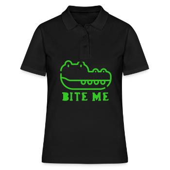 Bite me / Vorsicht ich beiße. - Frauen Polo Shirt - Schwarz - Vorne - Ailine (174cm)
