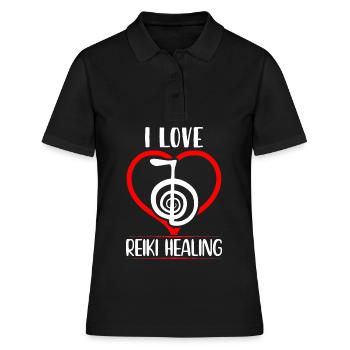 Dictons Reiki pour les Maîtres Reiki | Cadeaux Reiki - Polo Femme - noir - Devant - Ailine (174cm)