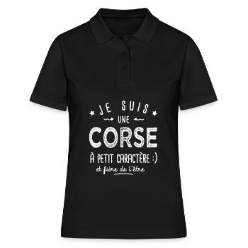 corse à petit caractère Cadeau humour corsica - Polo Femme - noir - Devant - Ailine (174cm)
