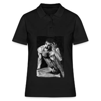 Homme nu à moustache - Polo Femme - noir - Devant - Ailine (174cm)