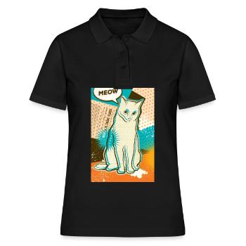 Cat MEOW, pop art, collage - Women's Polo Shirt - black - Front - Ailine (174cm)