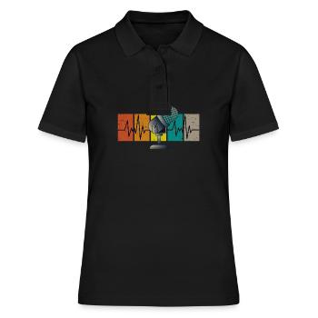 Herzschlag mit Microphon im Vintage Retro Look - Frauen Polo Shirt - Schwarz - Vorne - Ailine (174cm)