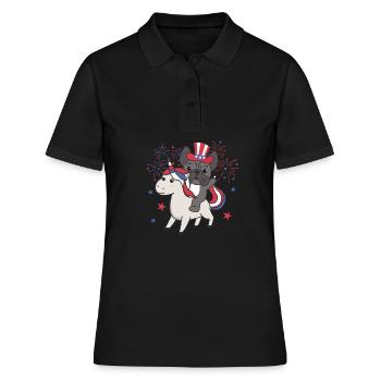 Hund mit Einhorn für den vierten Juli Feuerwerk - Frauen Polo Shirt - Schwarz - Vorne - Ailine (174cm)