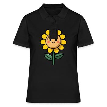 Soft comic book style sunflower flowers - Women's Polo Shirt - black - Front - Ailine (174cm)