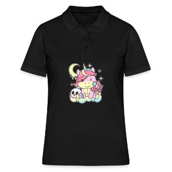 Kawaii Gothic Einhorn Pastellfarben Gothic Goth - Frauen Polo Shirt - Schwarz - Vorne - Ailine (174cm)