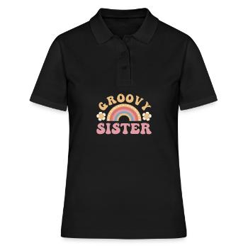 Groovy Sister - Regenbogen groovy vinatge Stil - Frauen Polo Shirt - Schwarz - Vorne - Ailine (174cm)