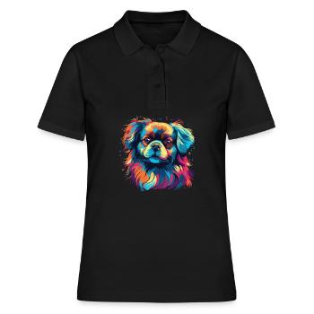 Aquarelle colorée épagneul tibétain - Polo Femme - noir - Devant - Ailine (174cm)