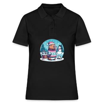 Noël festif Capybara d’hiver - Polo Femme - noir - Devant - Ailine (174cm)