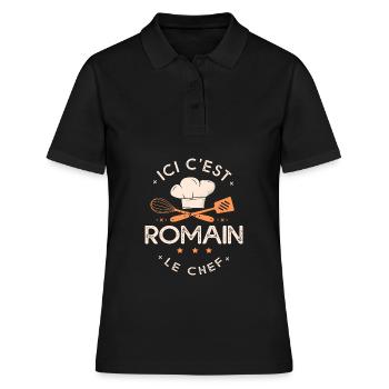 Romain Chef Ici c est romain le chef cuisinier - Polo Femme - noir - Devant - Ailine (174cm)