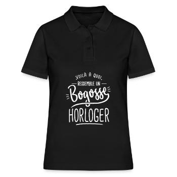 bogosse Horloger cadeau horloger humour - Polo Femme - noir - Devant - Ailine (174cm)