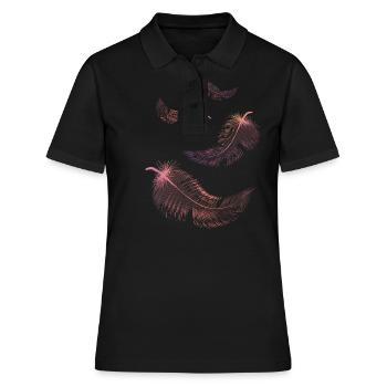 Plumes de couleurs rose et lilas - Polo Femme - noir - Devant - Ailine (174cm)