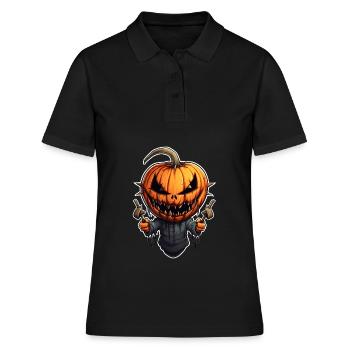 Horror Kürbis, Halloween Kürbis - Frauen Polo Shirt - Schwarz - Vorne - Ailine (174cm)