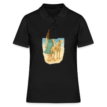 Windhund am Meer mit brünetter Frau - Frauen Polo Shirt - Schwarz - Vorne - Ailine (174cm)