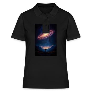 Stargazer Beneath a Cosmic Spiral - Women's Polo Shirt - black - Front - Ailine (174cm)