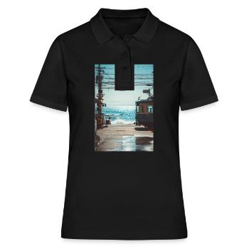 Japanische Zugüberfahrt am Meer - Frauen Polo Shirt - Schwarz - Vorne - Ailine (174cm)