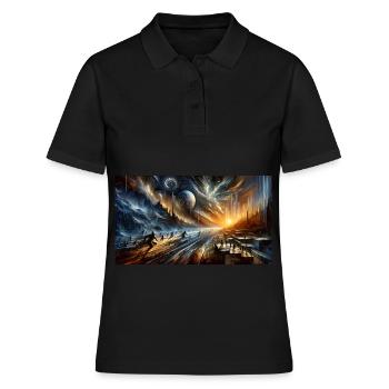 L’aube des époques - Art rupestre dystopique futuriste - Polo Femme - noir - Devant - Ailine (174cm)