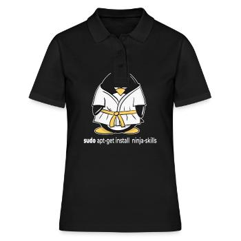 Linux Pinguin installiert seine Ninja Skills mit - Frauen Polo Shirt - Schwarz - Vorne - Ailine (174cm)
