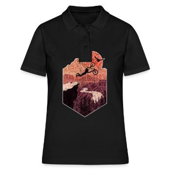 Mountain Biker fliegt samt MTB über Klippen für - Frauen Polo Shirt - Schwarz - Vorne - Ailine (174cm)