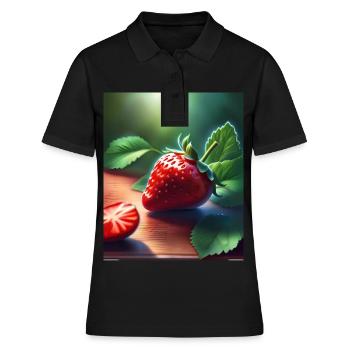 Rote saftige Erdbeere - Frauen Polo Shirt - Schwarz - Vorne - Ailine (174cm)