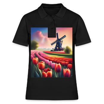 Un beau champ de tulipes en Hollande - Polo Femme - noir - Devant - Ailine (174cm)