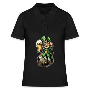 Bierfass-Leprechaun (Irischer Kobold) - Frauen Polo Shirt - Schwarz - Vorne - Ailine (174cm)