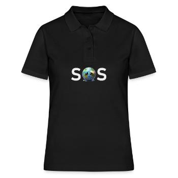 SOS - Weinende traurige Erde Klimawandel - Frauen Polo Shirt - Schwarz - Vorne - Ailine (174cm)