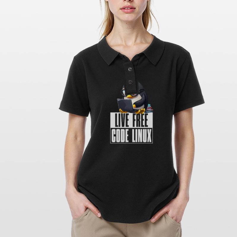 Live Free Code Linux Nerd Tux Nerdy Penguin Coding Frauen Polo Shirt