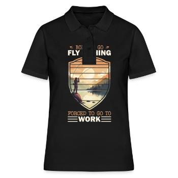 Fly Fishing Retro Sunset at a Mountain Lake - Frauen Polo Shirt - Schwarz - Vorne - Ailine (174cm)