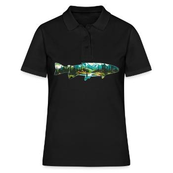 Fliegenfischen auf Forellen: Retro-Liebe zum - Frauen Polo Shirt - Schwarz - Vorne - Ailine (174cm)