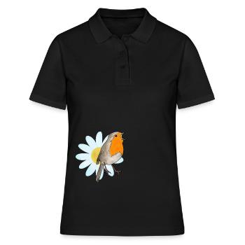 Robins et marguerites - Polo Femme - noir - Devant - Ailine (174cm)