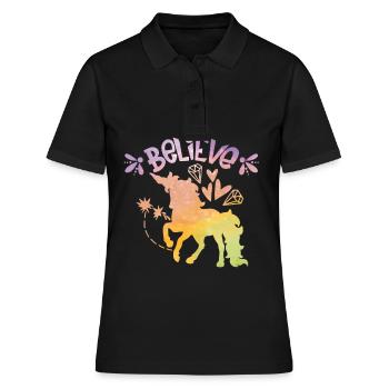 Einhorn, Einhörner, Ich liebe Einhörner, Geschenk - Frauen Polo Shirt - Schwarz - Vorne - Ailine (174cm)