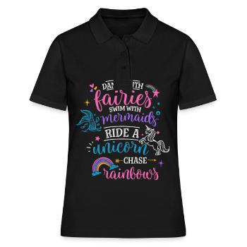 Einhorn, Einhörner, Ich liebe Einhörner, Geschenk - Frauen Polo Shirt - Schwarz - Vorne - Ailine (174cm)
