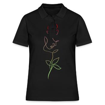 Visage de femme et rose floral ligne - Polo Femme - noir - Devant - Ailine (174cm)