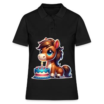 Pferd Fohlen Pony Geburtstag - Frauen Polo Shirt - Schwarz - Vorne - Ailine (174cm)