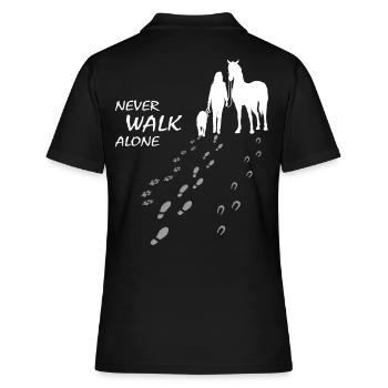 Hund Pferd Reiterin - Never walk alone, gemeinsam - Frauen Polo Shirt - Schwarz - Hinten - Ailine (174cm)