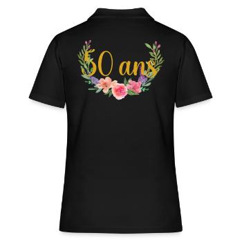 age anniversaire fleurs 50 ans - Polo Femme - noir - Dos - Ailine (174cm)